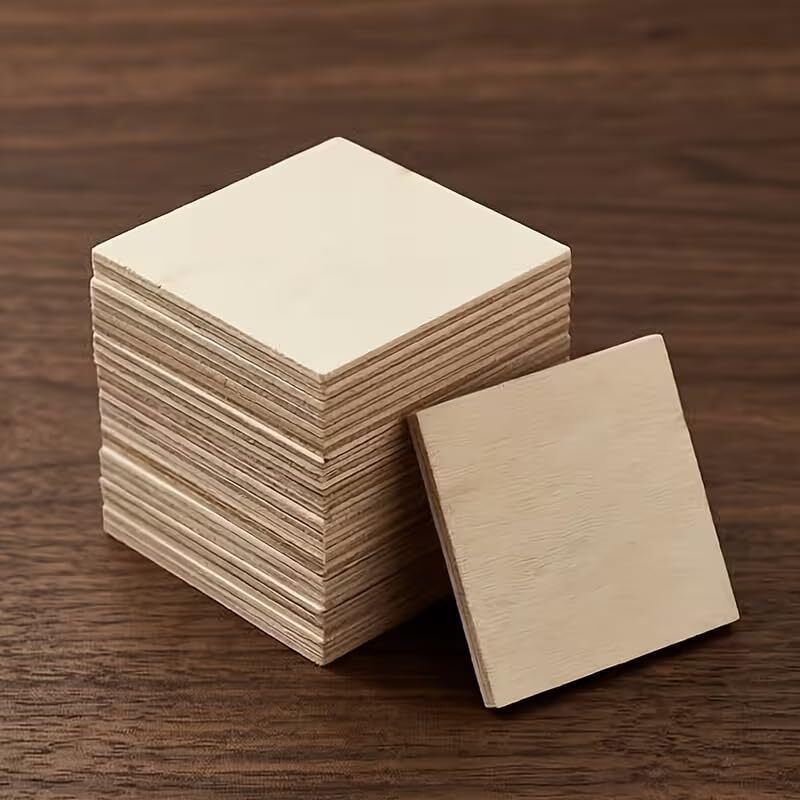 Unfinished Wooden Square Pieces, Beige, 3 cm, Pack of 50 Wooden Cut-outs-image-31