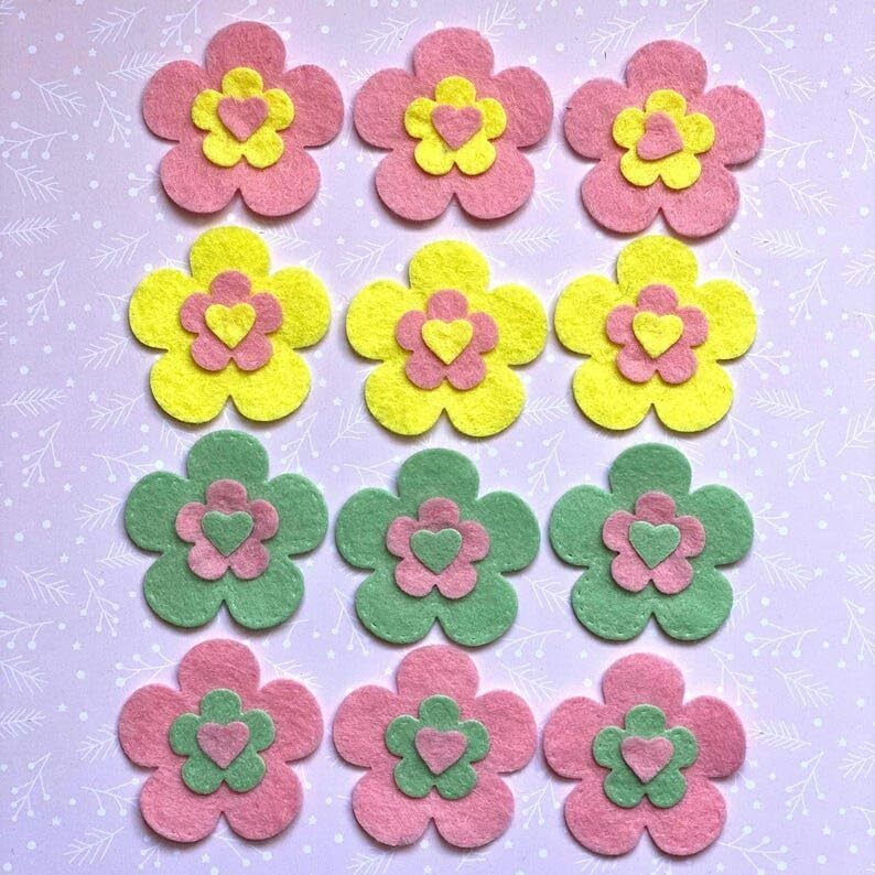 changrobe Pack of 12 Felt Flower Shape Cutouts for DIY Crafts & Decoration - 2 Inch Paper Cut-outs-picture-22