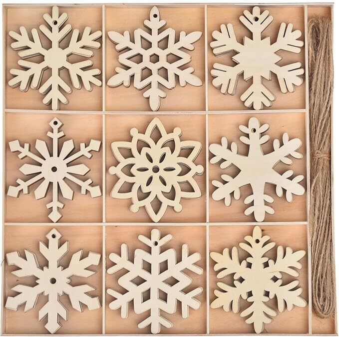 24 Pcs Unfinished Wooden Snowflakes Cutouts for DIY Christmas Decorations Wooden Cut-outs-image-28