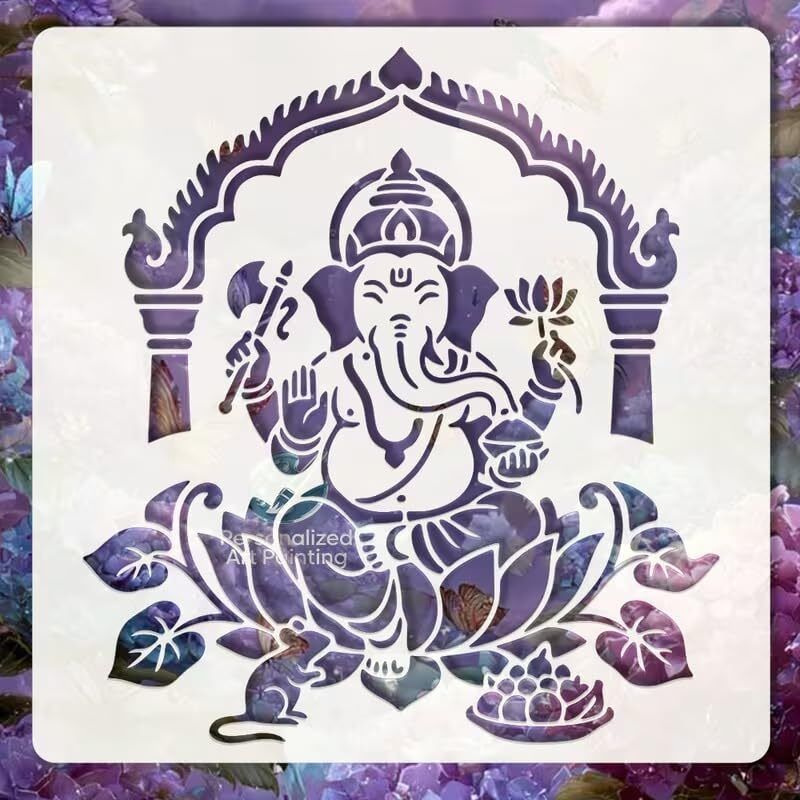 changrobe Ganesha Stencil, Reusable Hindu Deity Template with Lotus -6 Inch Paper Cut-outs-picture-31