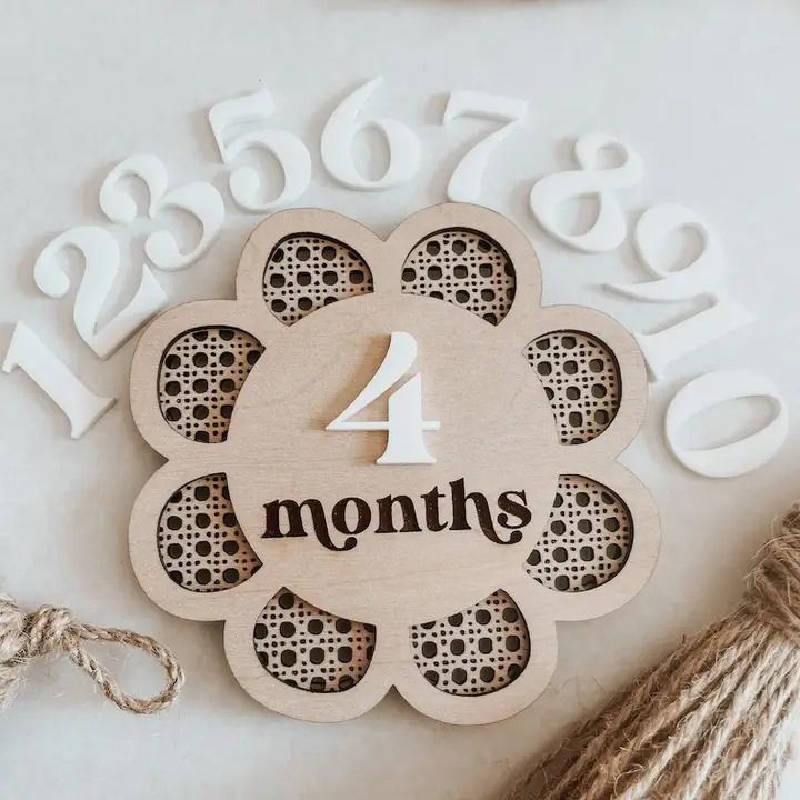 american-elm Wooden Interchangeable Wooden Monthly Milestone Sign | Baby Milestone, 4 Inch Wooden Cut-outs-picture-16