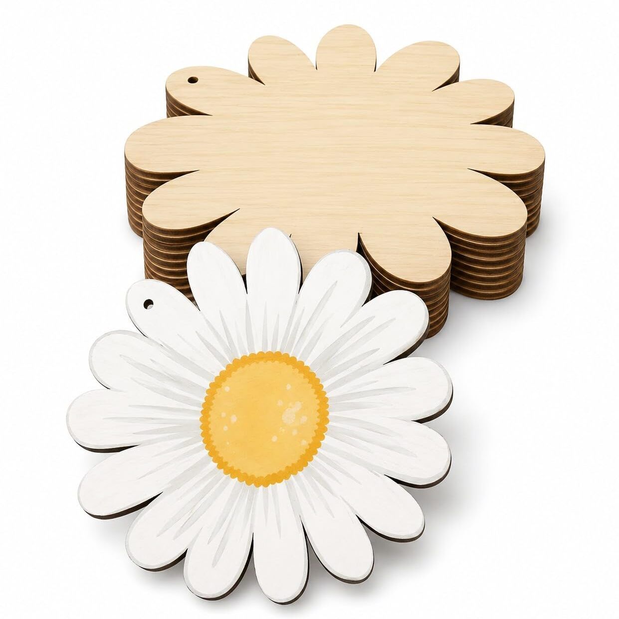 changrobe 10 Pcs Daisy Flower Wooden Cutouts for Crafts - 4.72 x 4.72 Inch Wooden Cut-outs-picture-19