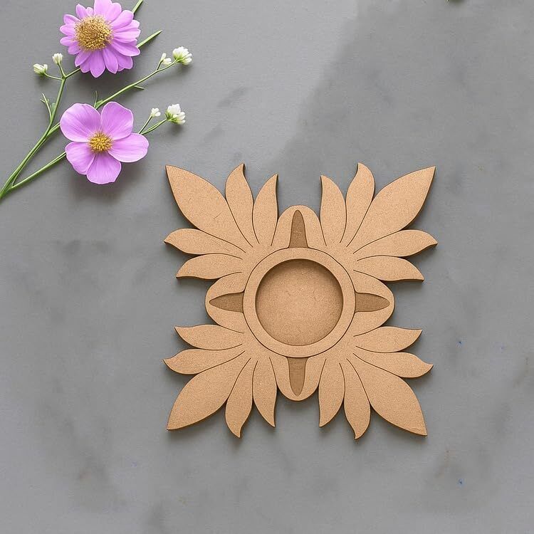 changrobe Floral Flower MDF T Light Candle Holder Base - 5 x 5 Inch Wooden Cut-outs-picture-22
