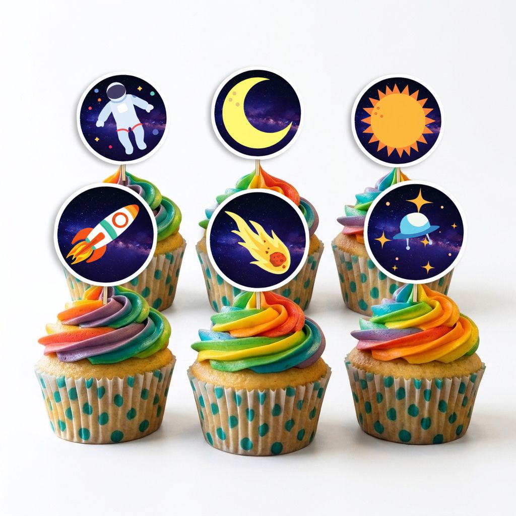 mini's creations Space Galaxy Cupcake Toppers, 24 Pack Cosmic Decor Paper Cut-outs-picture-14
