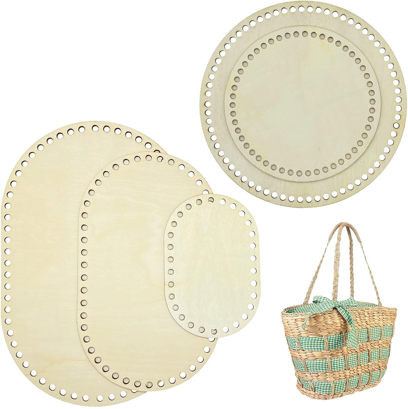 American Elm 5 PCS Wooden Crochet Bag Bottom, Oval and Circle Wooden Basket Wooden Cut-outs-image-25