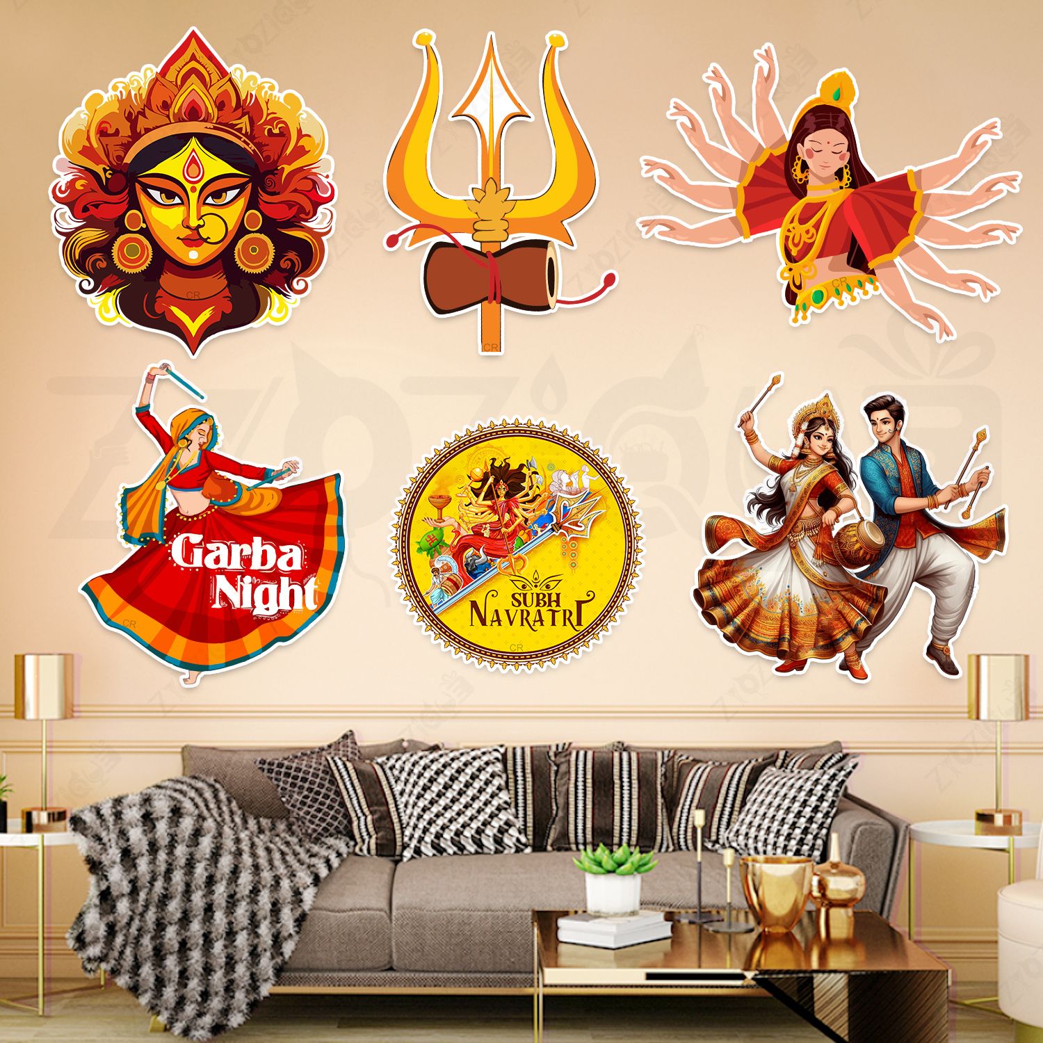 zyozique 7 Pcs Navratri Festival Decoration | Backdrop Wall Decoration Cardstock Cutouts Cardboard Cut-outs-picture-11