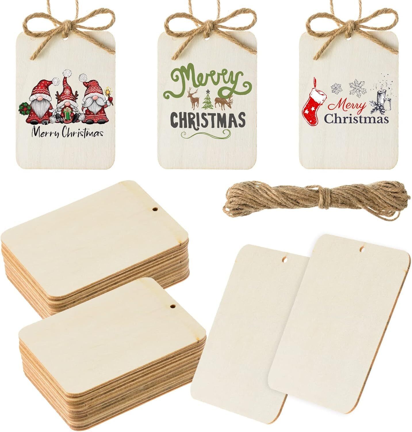 changrobe Pack of 20 Unfinished Wooden Gift Tags with Hole - (3.5 x 2.56 Inch) Wooden Cut-outs-picture-26