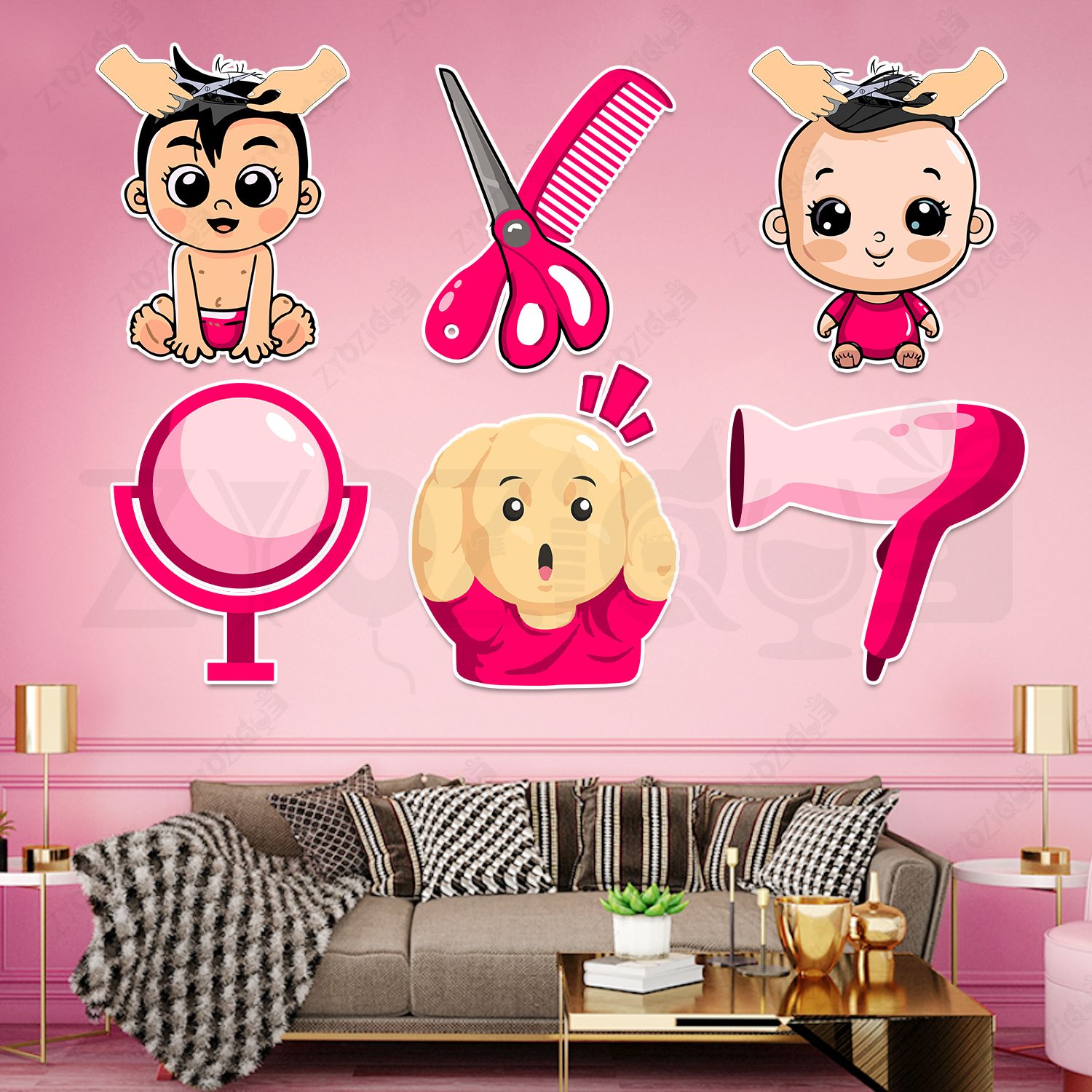 zyozique 7 Pcs My First Hair Cut Theme Cardstock Cutout| Baby's First Hair Cut Decoration Cardboard Cut-outs-picture-46