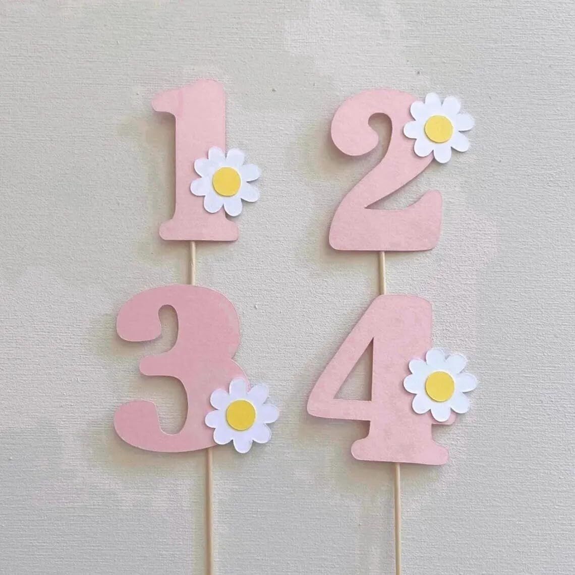 Pack of 4 Daisy Number Cake Toppers for 1st Birthday | Paper Cut-outs-image-4