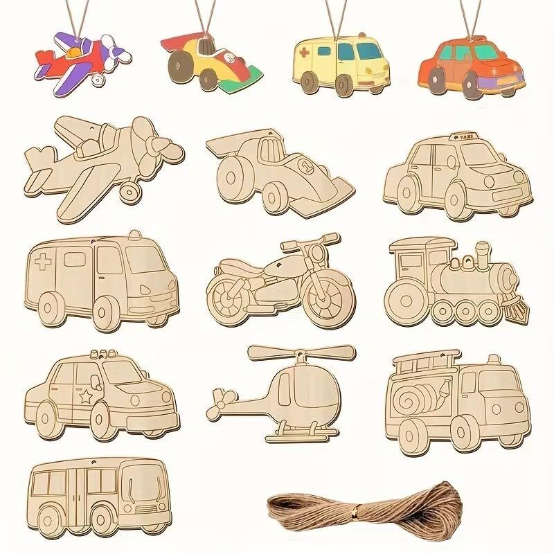 changrobe Pack of 10 Vehicle Shape Wooden Hanging Cutouts for Craft Blanks - 4 Inch Wooden Cut-outs-picture-14