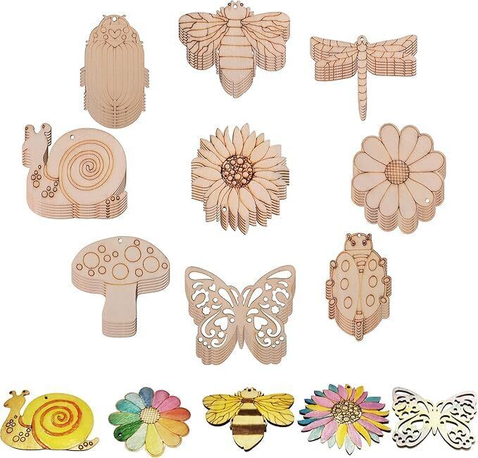 changrobe 18 Pcs Insect Nature Wooden Cutouts 3 x 3 Inch Wooden Cut-outs-picture-14