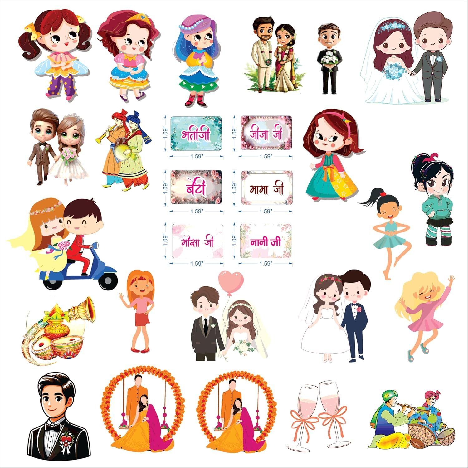 creative props Wedding Gift & Family Stickers Set – 96 Relative Paper Cut-outs-picture-40