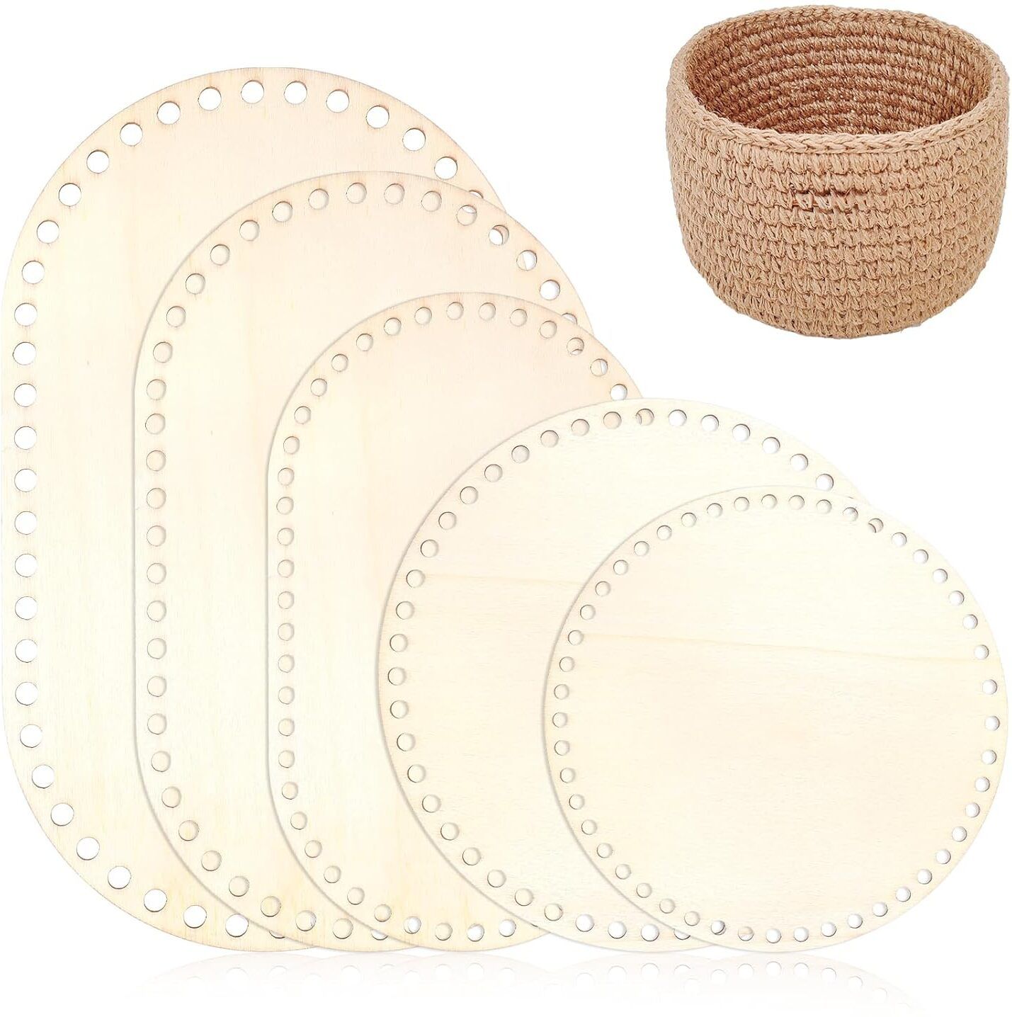american-elm Pack of 5 Wooden Basket Bottom, 5 Sizes Oval Circle Wooden Cut-outs-picture-15