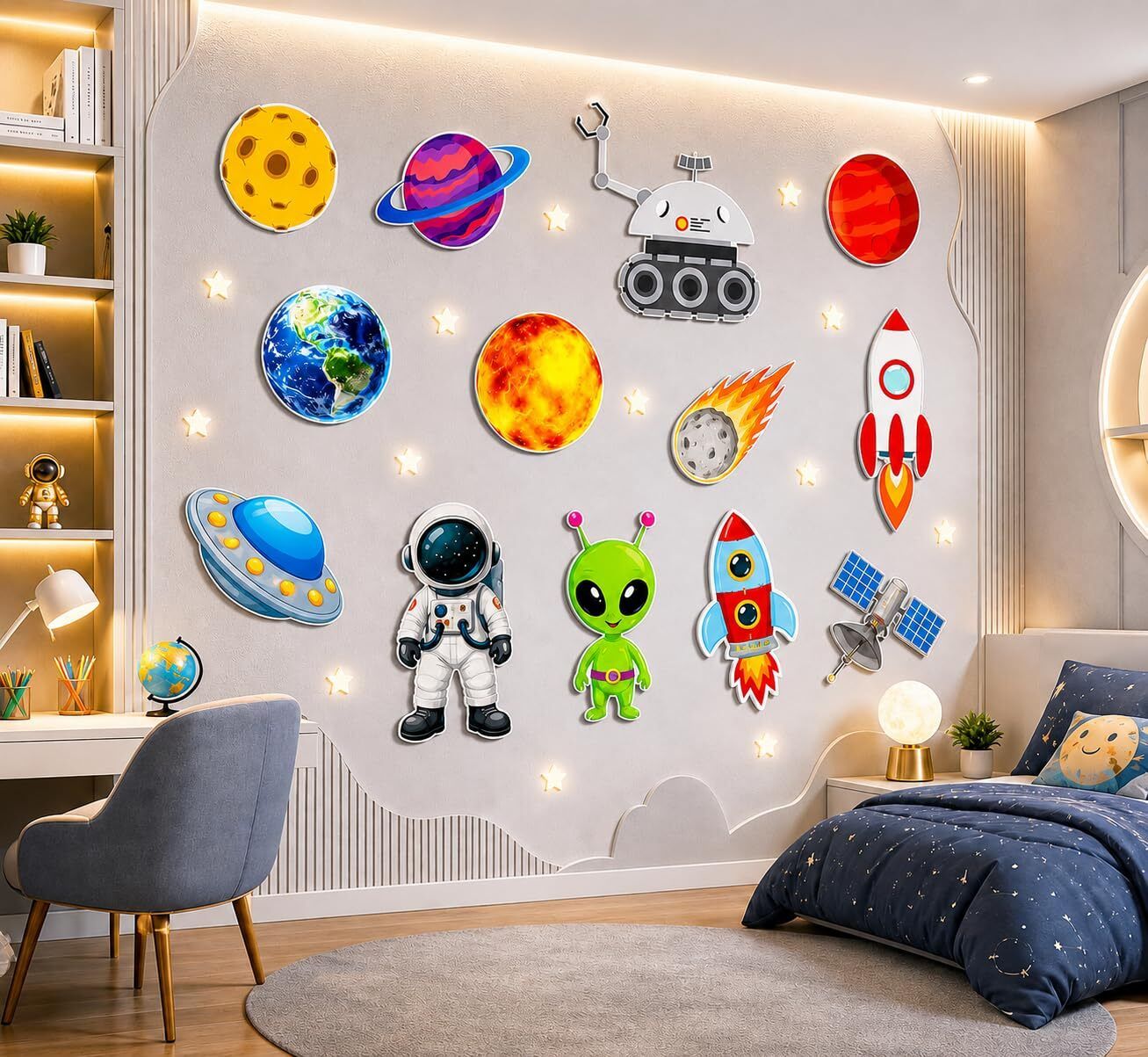 zyozi Astronaut Theme Hanging Decoration Kit with Galaxy Rocket Planet Cardboard Cut-outs-picture-1