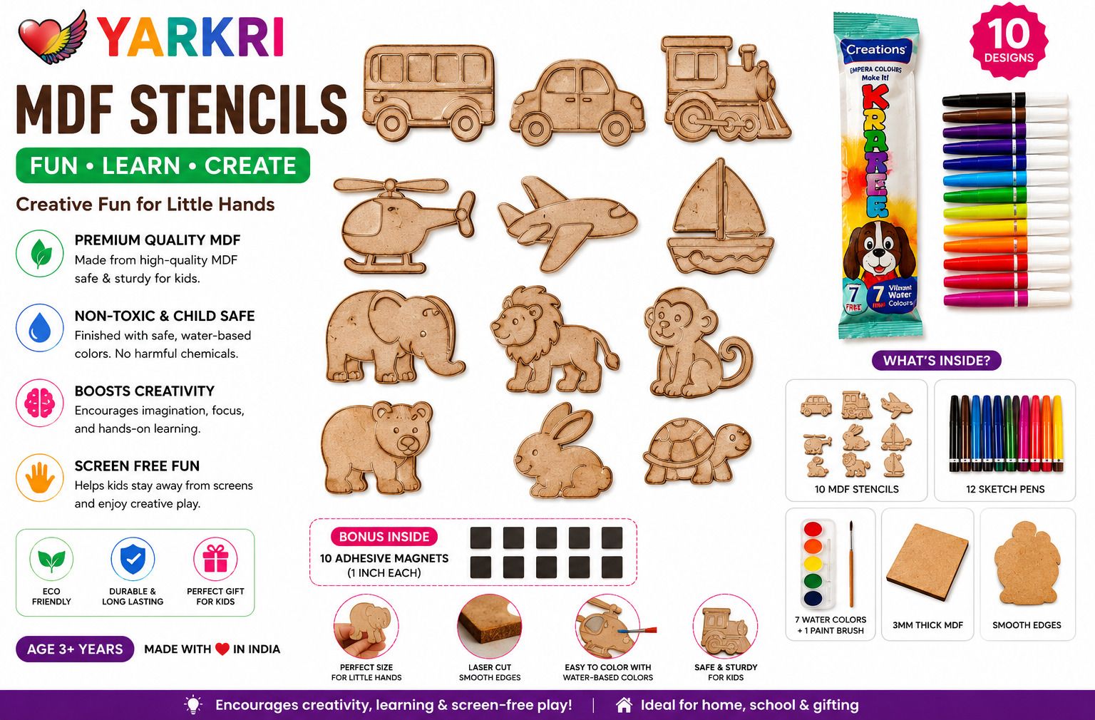 yarkri Yarkri02 DIY kits, Kids, Stencils, Animals, Transport, Screen Free, Colors, Sketch pens, Magnets-picture-34