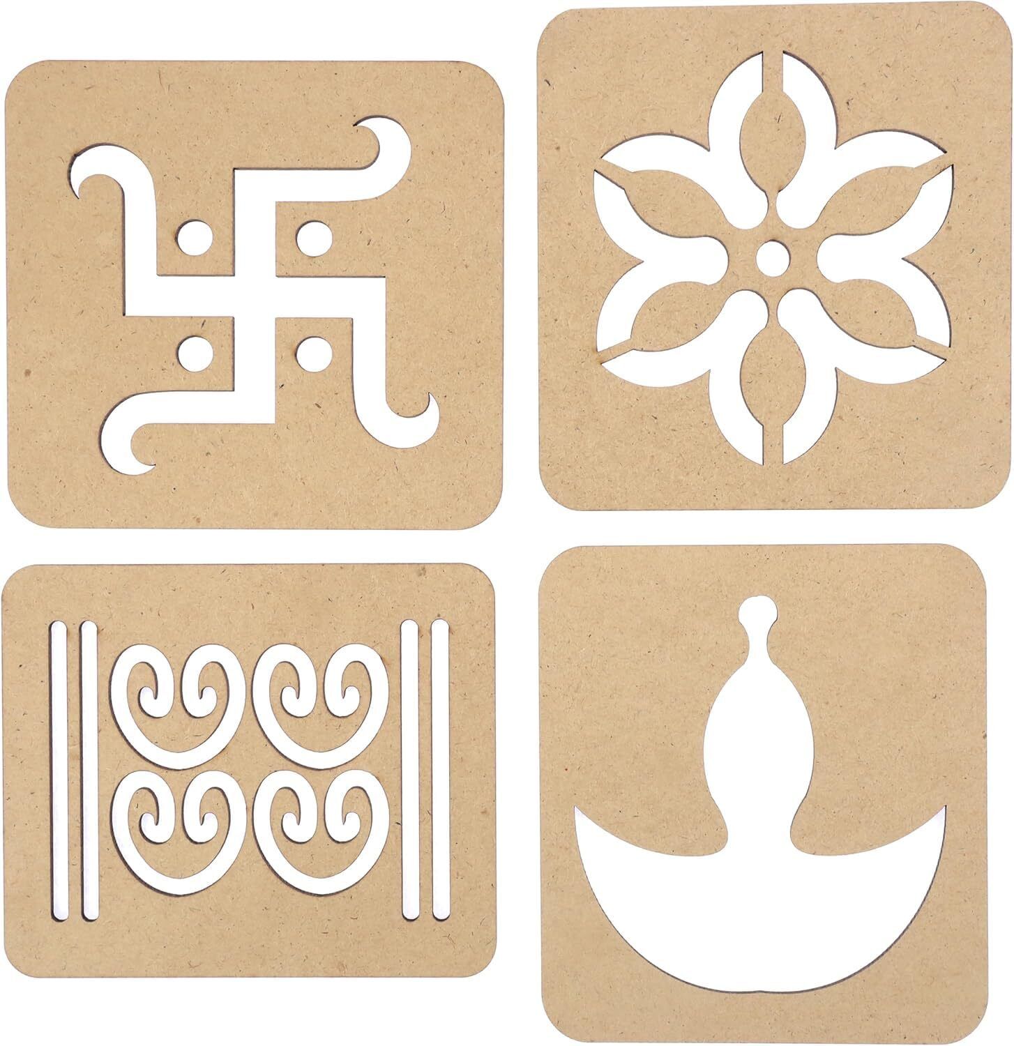 changrobe Pack of 4 Swastik Rangoli Template | Wooden Rangoli Boards Wooden Cut-outs-picture-31