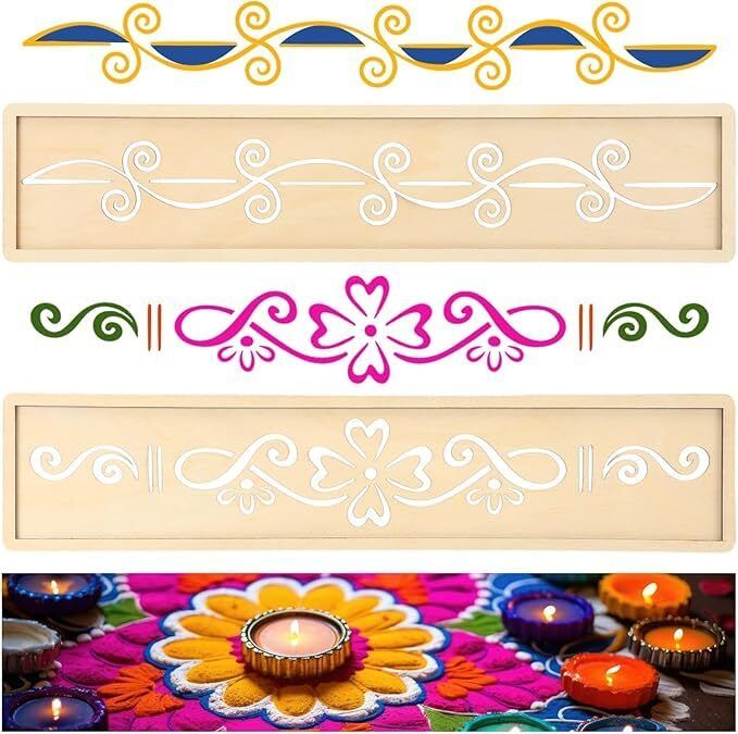 changrobe Diwali Rangoli Stencils 41.9cm Large Reusable Wooden Cut-outs-picture-22