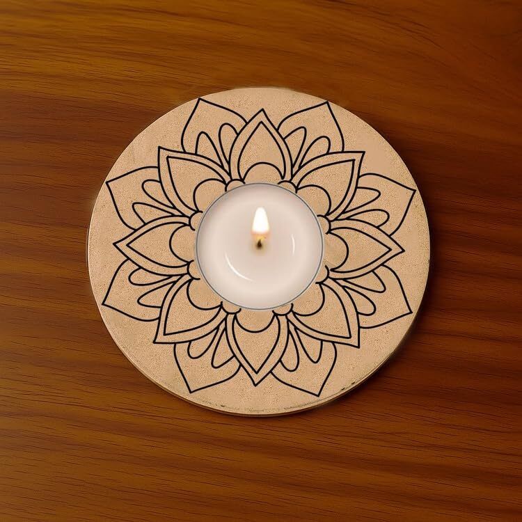 changrobe Daisy Flower MDF Tea Light Holder for Diwali & Home Decor - 4 x 4 Inch Wooden Cut-outs-picture-29