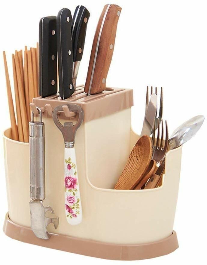 Multi Functional Self Draining Organizer Chopsticks Basket - Spoons, Knife & Other Kitchen Cutlery Storage Holder Stand Plastic Cutlery Set-image-48