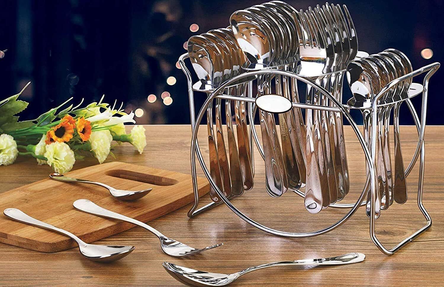 25pcs Heavy Duty Cutlery Set with stand for Kitchen & Dining Table Stainless Steel Cutlery Set-image-20