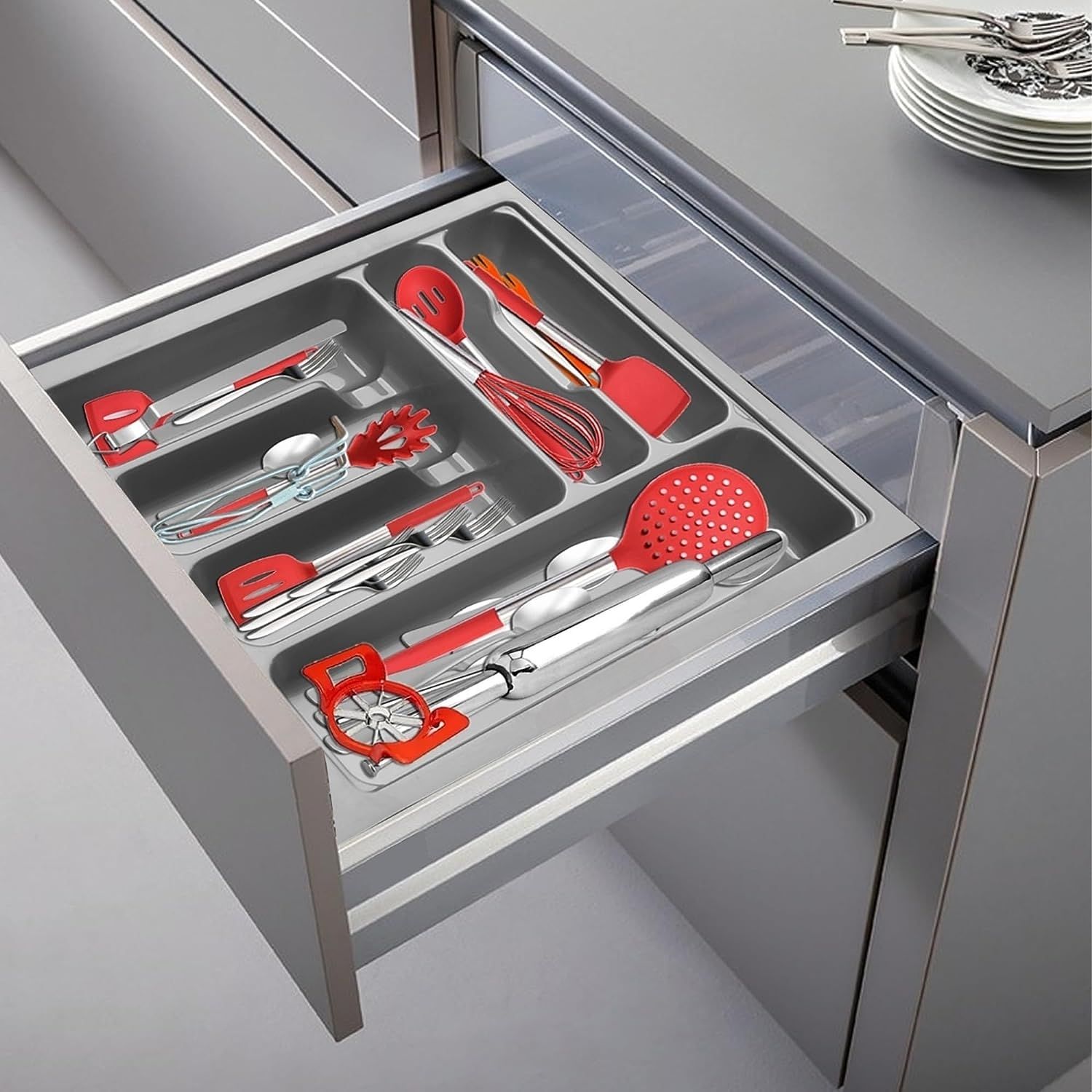flora Empty Cutlery Box Drawer Case plastic cutlery tray for kitchen 17x19 inch Plastic Kitchen Trolley-picture-16