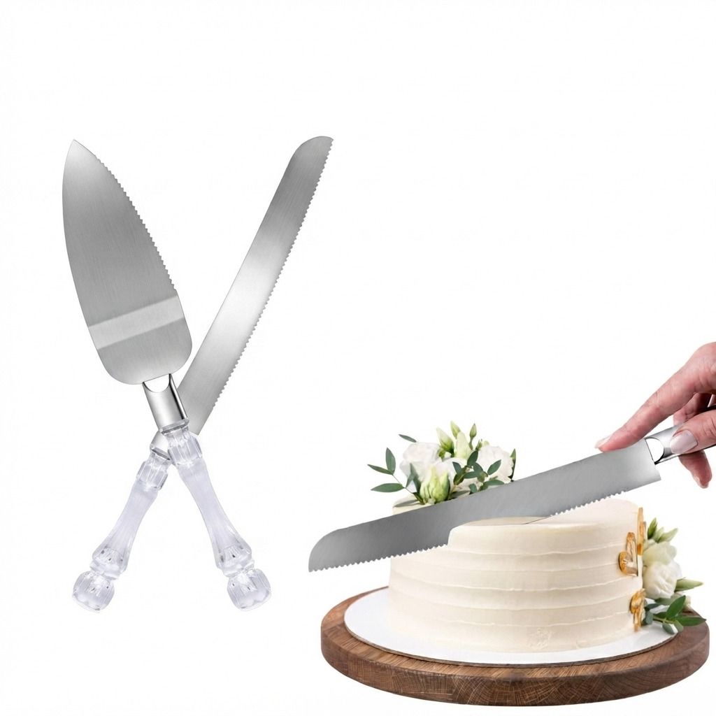 Crystal Handle Cake Knife & Server Set Stainless Steel Dessert Knife-image-5