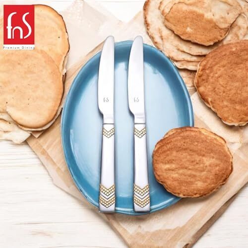fns RAGA 24 Karat Gold Plated Stainless Steel Dinner Knife (Set of 2) Stainless Steel Table Knife Set-picture-25
