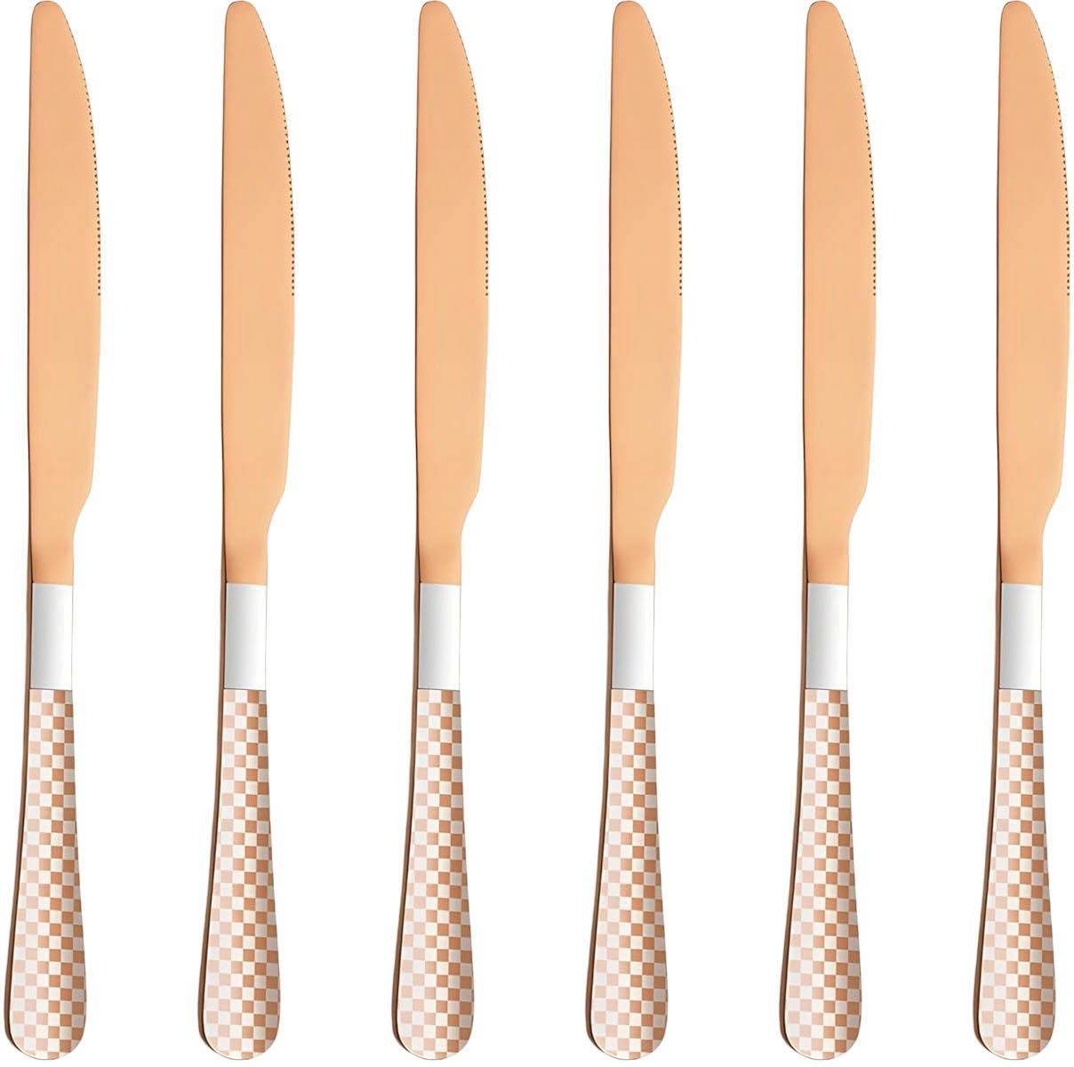 oicia Rose-Gold Sharp Serrated Edge Dinner Knife, Butter Spreader Knife, Food Knife Stainless Steel Steak Knife Set-picture-44