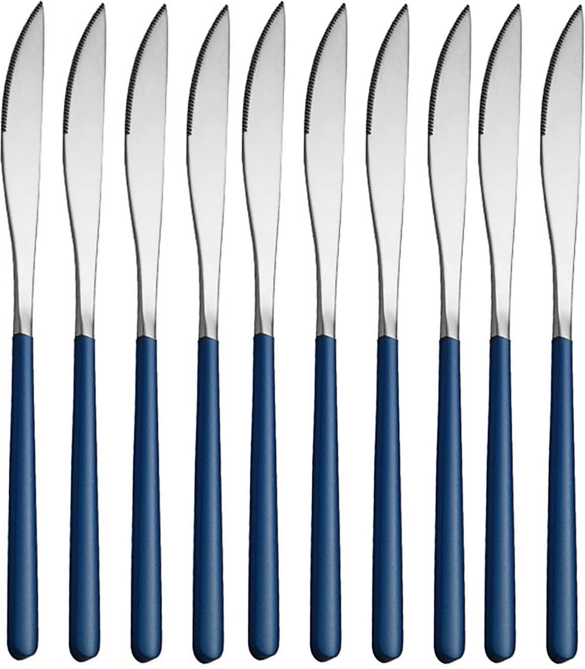 Stainless Steel Sharp Dinner Knives Set(Blue,Set of 10) Stainless Steel Butter Spreader Set-image-2