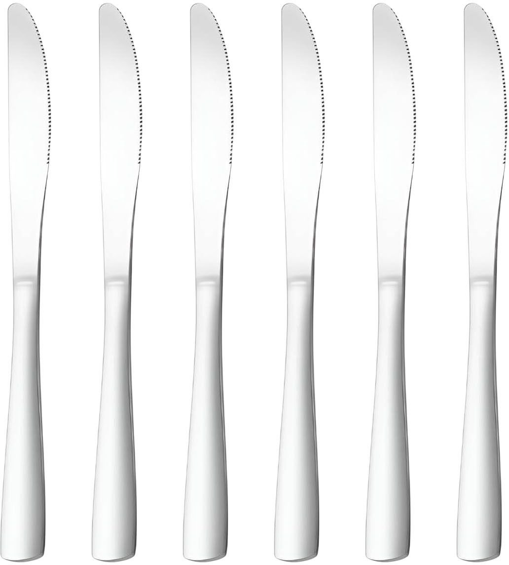 oicia Silver 9-In Butter Knife, Mirror Finish Dinner Knives, Table Knives for Kitchen Stainless Steel Steak Knife Set-picture-30