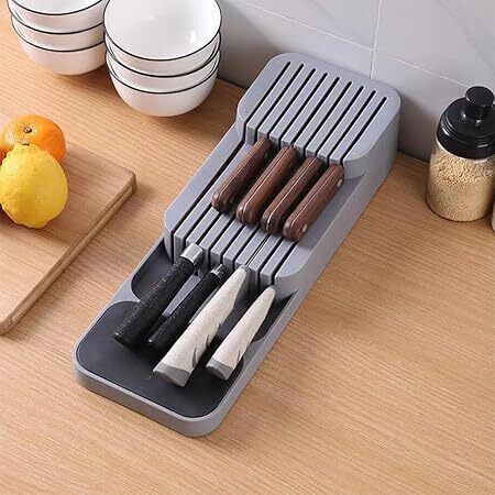 2 Tier Knife Kitchen Drawer Organizer(grey) Plastic Cheese Knife, Table Knife, Fruit Knife, Bread Knife