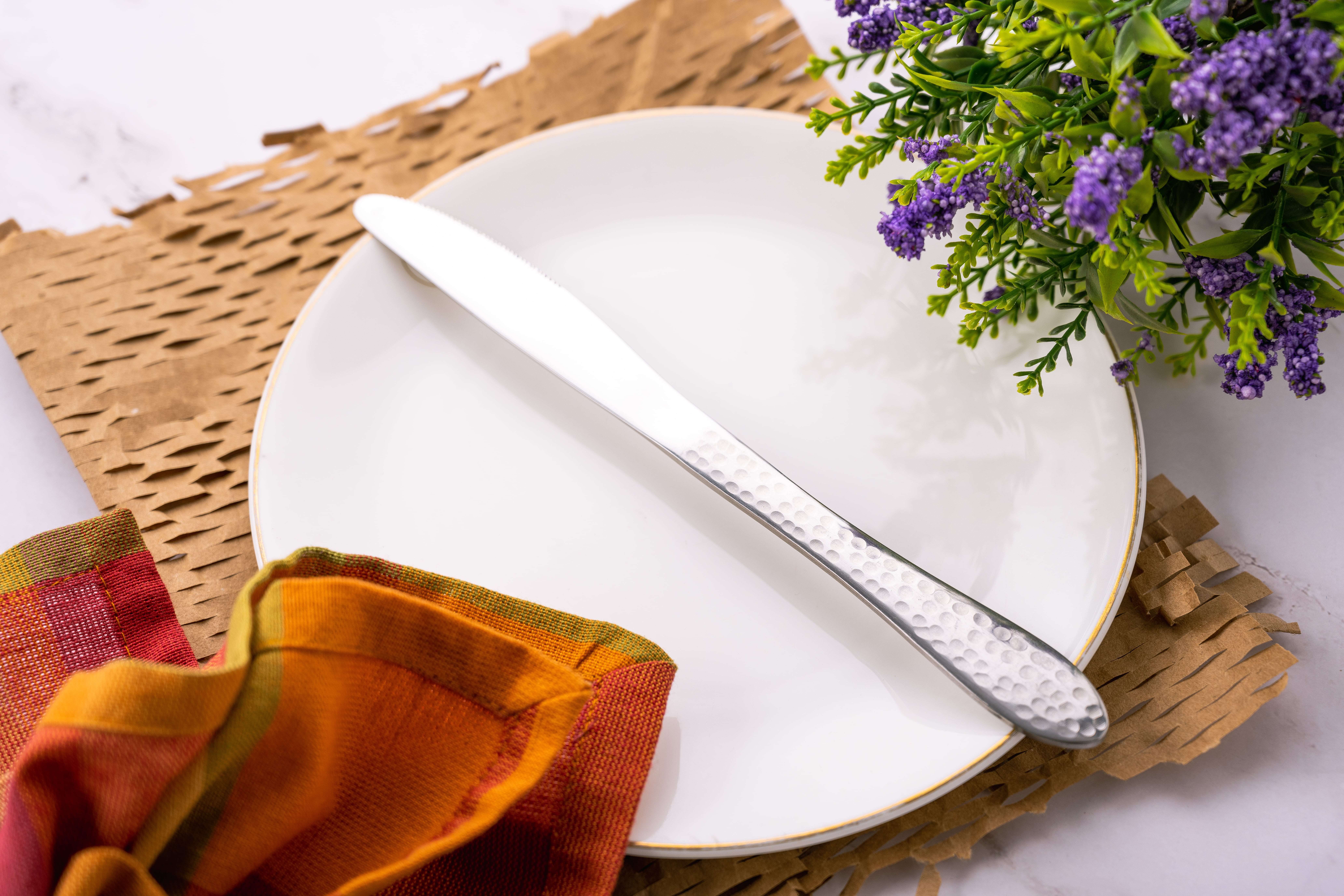 Diamond AP Knife | Style - Hammered | 100% Food Grade With ISO Certification | Stainless Steel Bread Knife, Butter Spreader, Cheese Knife, Dessert Knife Set-image-45