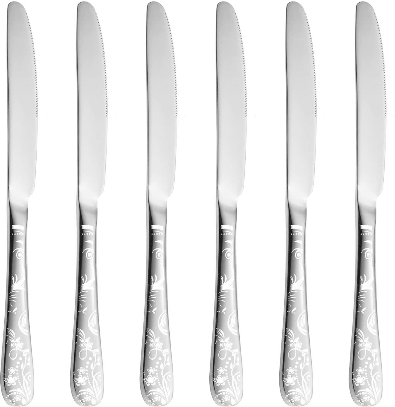 Silver Dinner Knives with Printed Handle, Butter Spreader Knives, Food Knives Stainless Steel Steak Knife Set-image-31