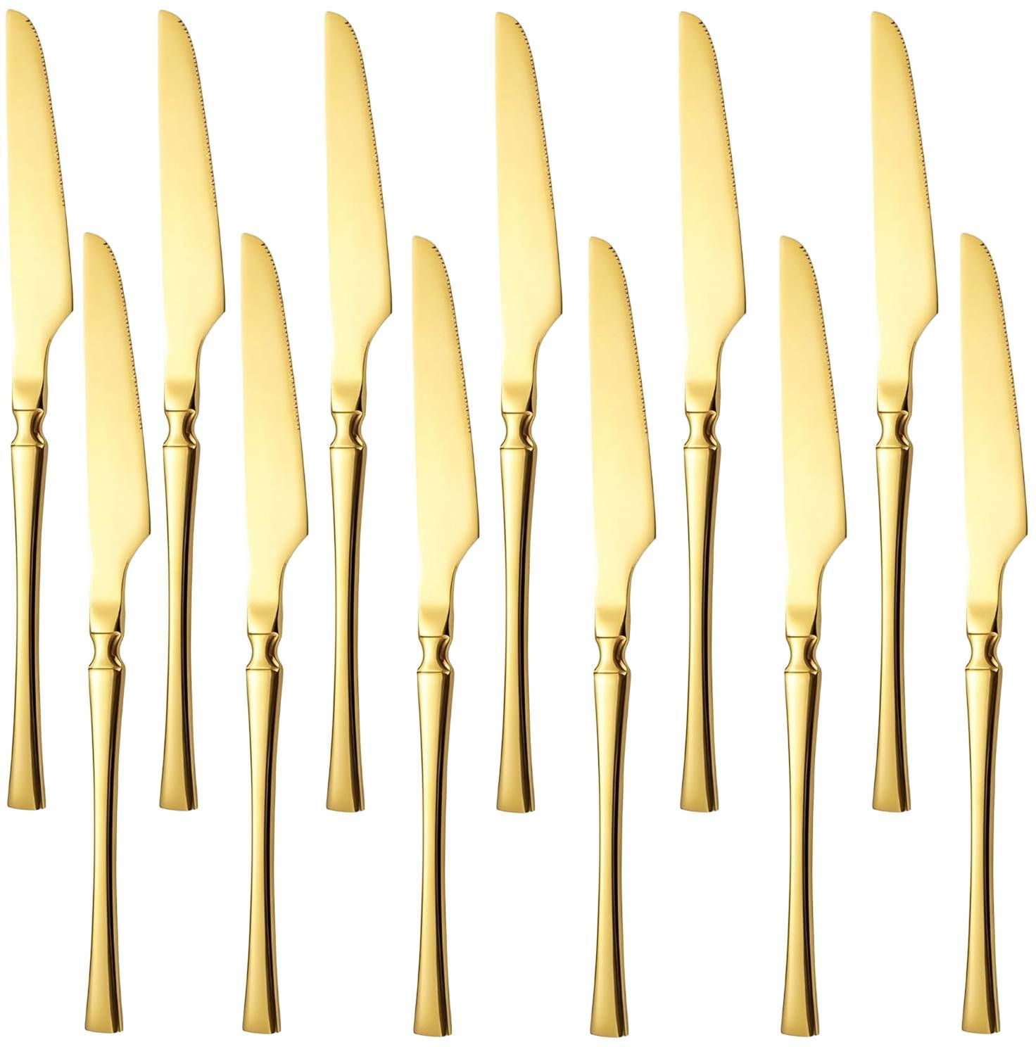 Gold 9" Sharp Table Knives, Dinner Knives, Butter Spreader Knife for Kitchen Stainless Steel Steak Knife Set-image-4