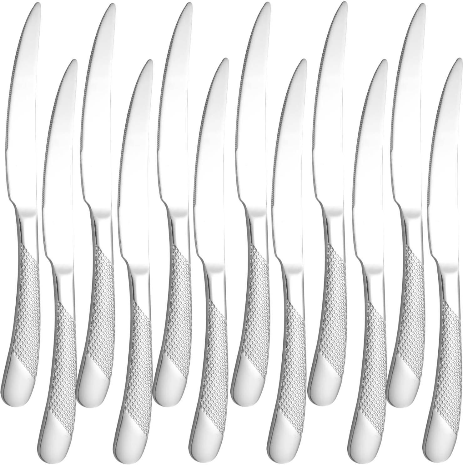 Silver Steak Meat Knife, Durable Butter Knife, Silverware Hammered Table Knives Stainless Steel Steak Knife Set-image-48