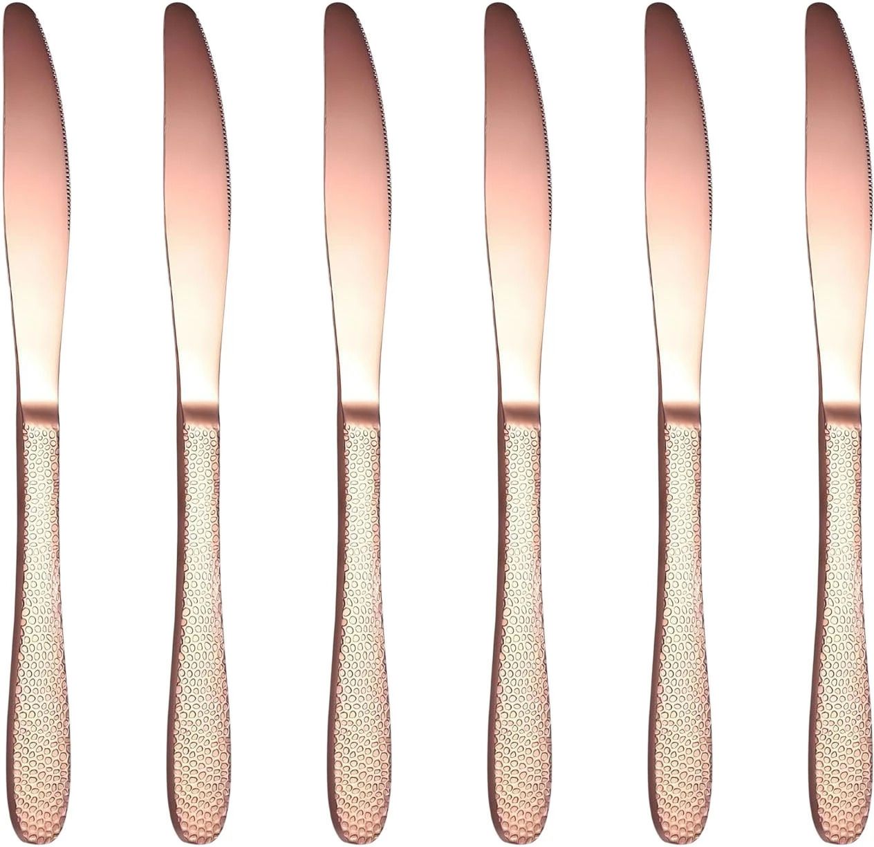 oicia Rose-Gold Butter Knife for Breakfast, Hammered Handle Dinner Knife, Table Knives Stainless Steel Steak Knife Set-picture-29