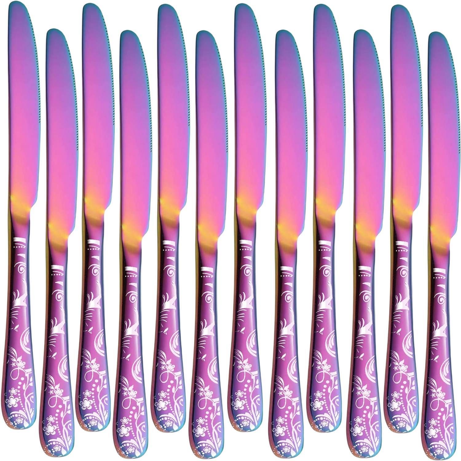 Rainbow Colorful Dinner Knife, Spreader Knife for Kitchen, Knives for Steak Meat Stainless Steel Steak Knife Set-image-41
