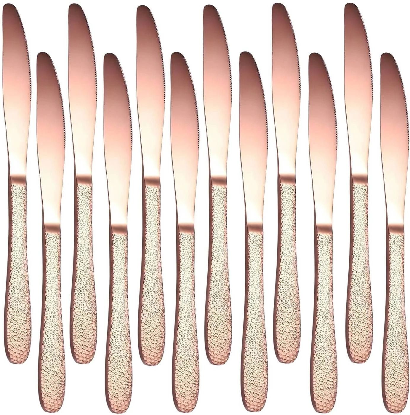 Rose-Gold Dinner Knives Set, Hammered Surface Butter Knife, Kitchen Table Knife Stainless Steel Steak Knife Set-image-36