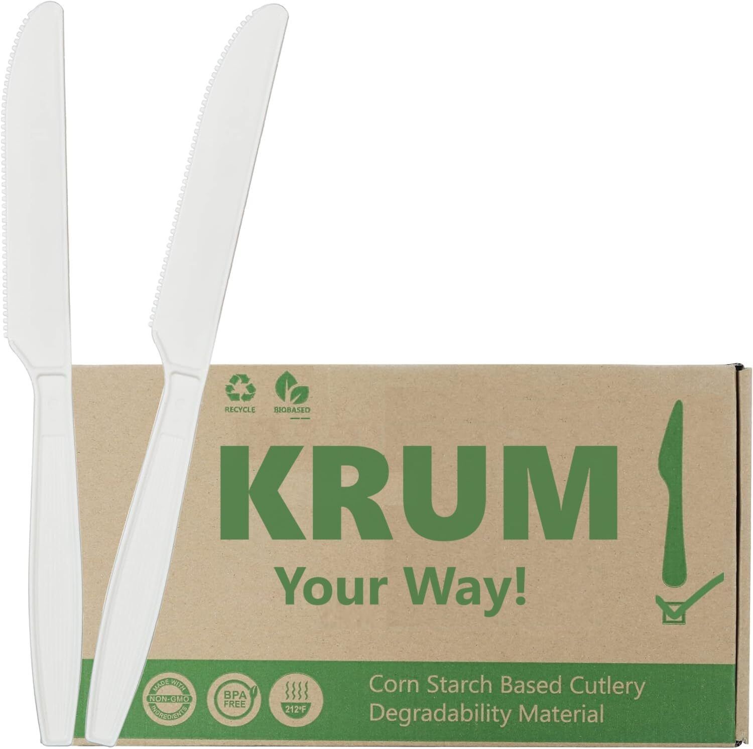 KRUM Compostable 25 Knives Disposable CPLA Knives 6.2in Brass Table Knife Set