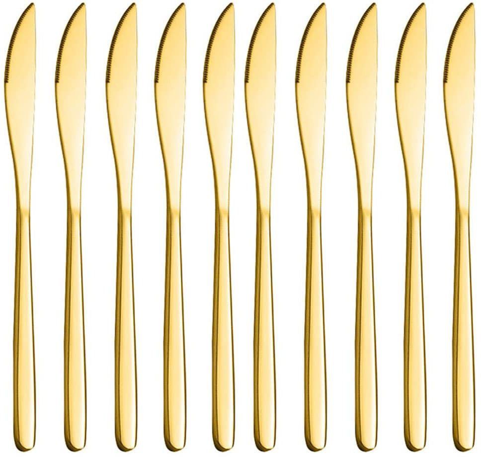 Stainless Steel Modern Design Knife, Knifes Set With Round Edge(Gold,Set of 10) Stainless Steel Butter Spreader Set-image-1