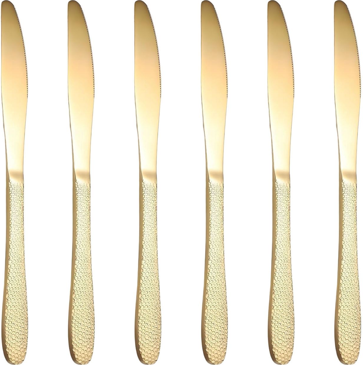 oicia Gold Food Knife for Dining Table, Hammered Dinner Knives, Butter Spreader Knife Stainless Steel Steak Knife Set-picture-28