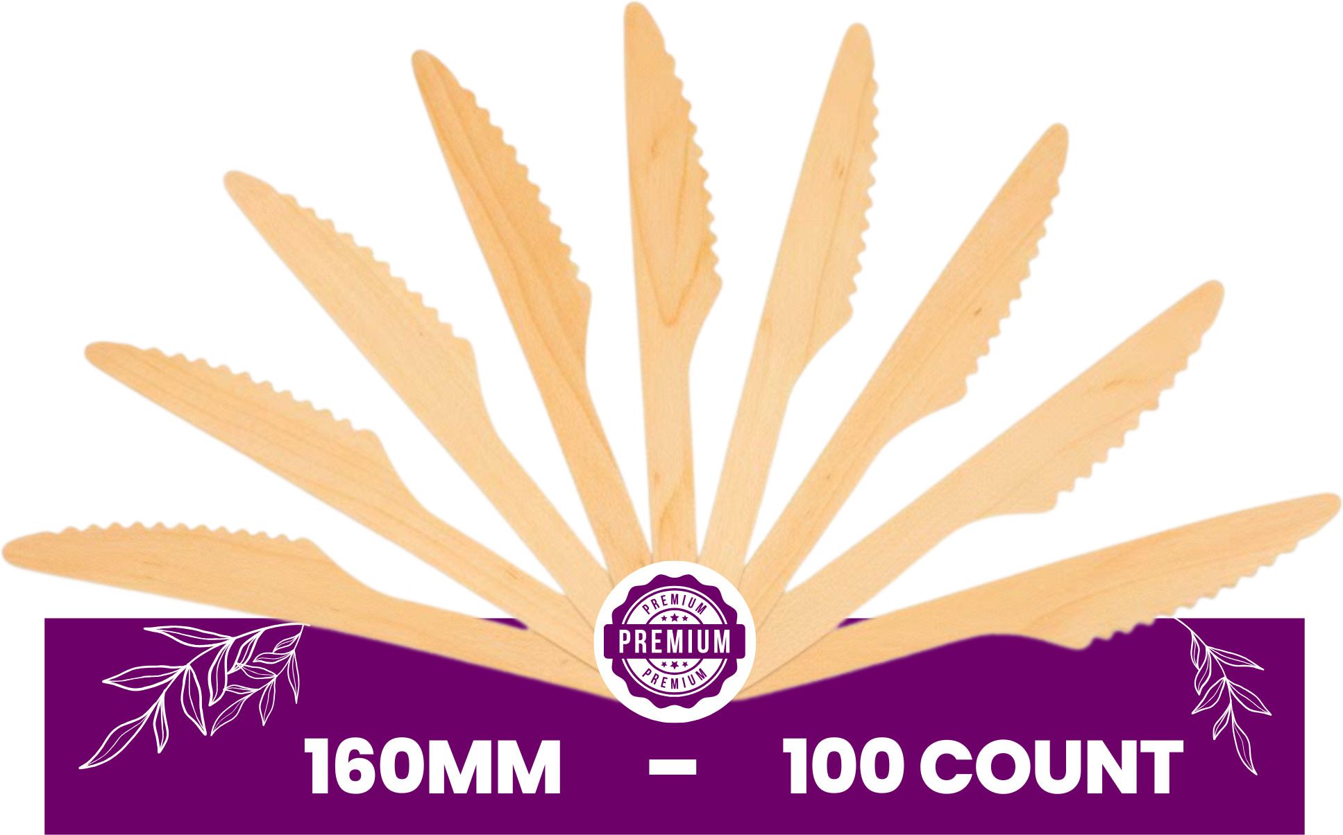 160mm - Count of 100 Wooden Knives Wooden Cheese Knife Set