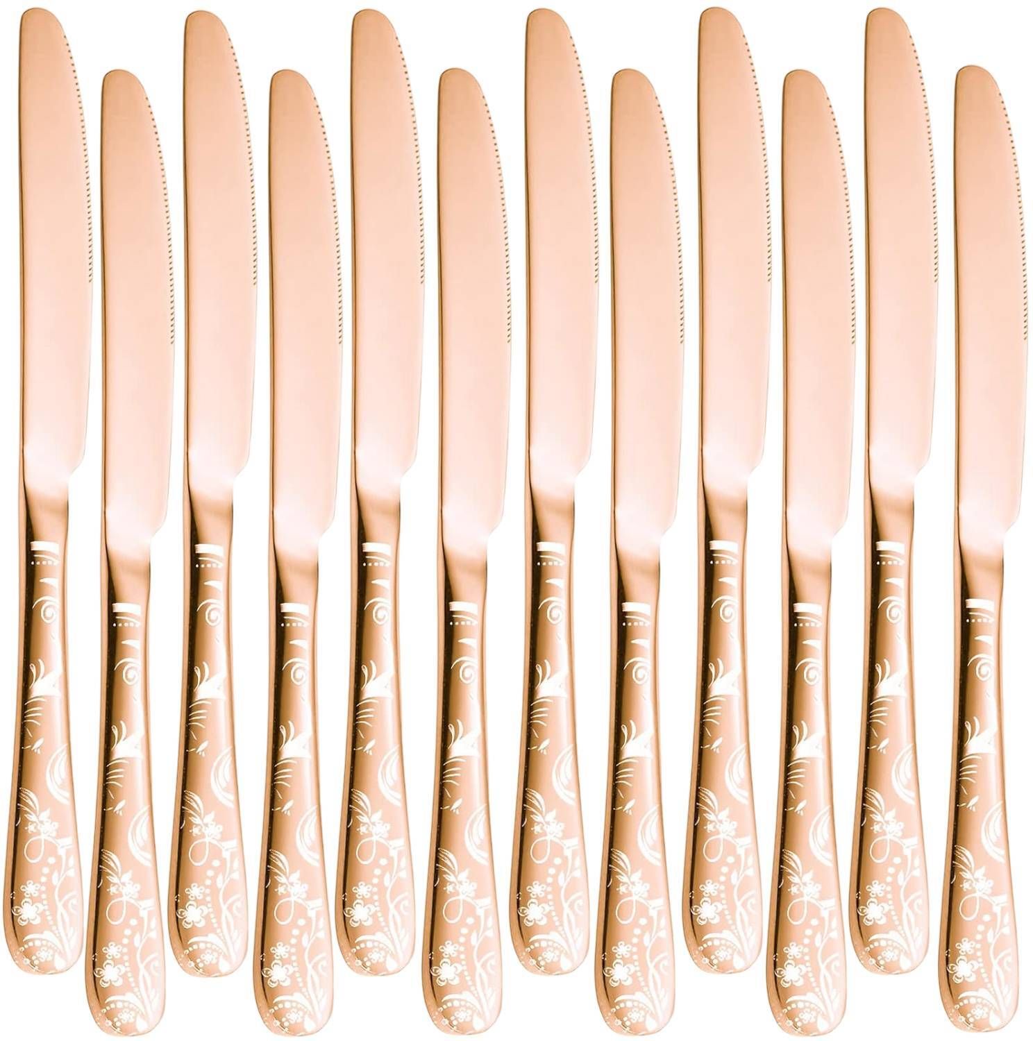 oicia Rose-Gold Dinner Knives Set, Floral Printed Table Knives, Flatware Knife Set Stainless Steel Steak Knife Set-picture-40