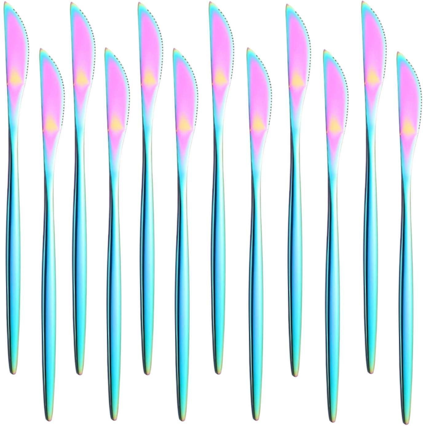 oicia Rainbow Table Knives, Flatware Knives, Dining Knives, Breakfast Butter Knife Stainless Steel Steak Knife Set-picture-21