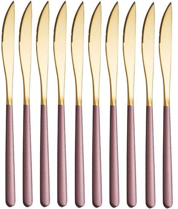 Modern Design butter knives,Dinner Knives(Pink,Set of 10) Stainless Steel Butter Spreader Set-image-18