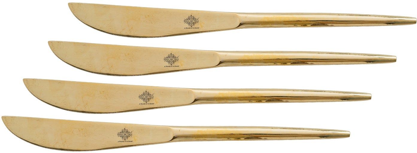 Brass Knife With Flat Handle Design, Length-8.5 Inches, 4 Pcs Stainless Steel Table Knife Set-image-35