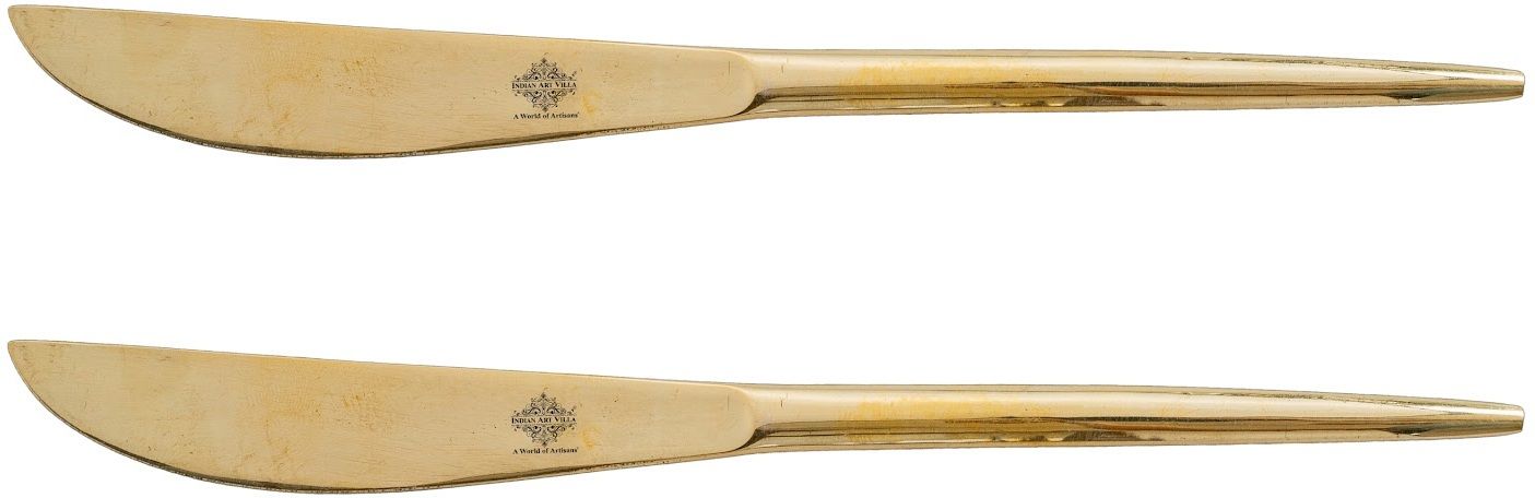 Brass Knife With Flat Handle Design, Length-8.5 Inches, 2 Pcs Stainless Steel Table Knife Set-image-36