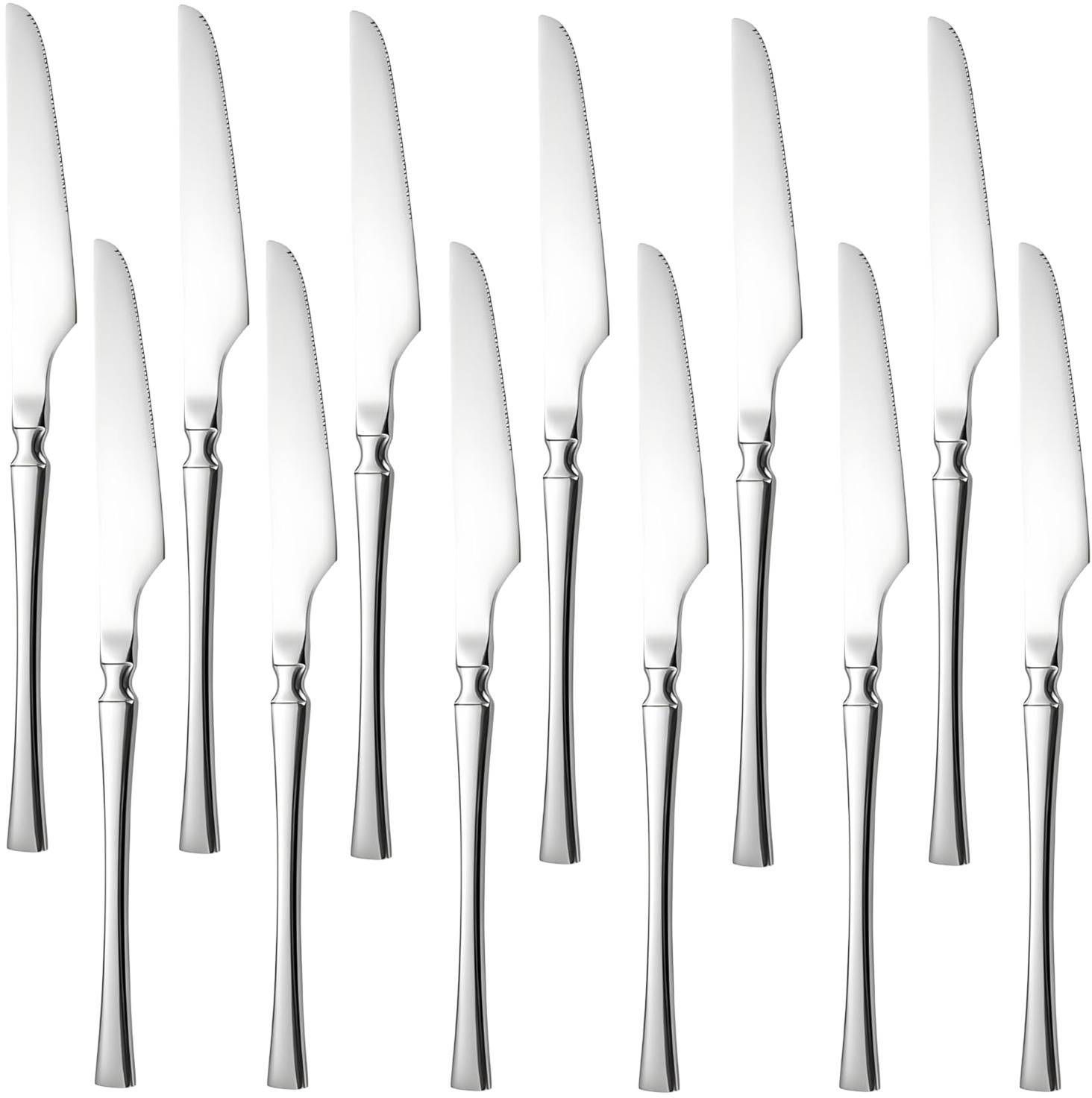 Silver Heavy Duty Dinner Knife, Table Knives, Butter Spreader Knifes for Kitchen Stainless Steel Steak Knife Set
