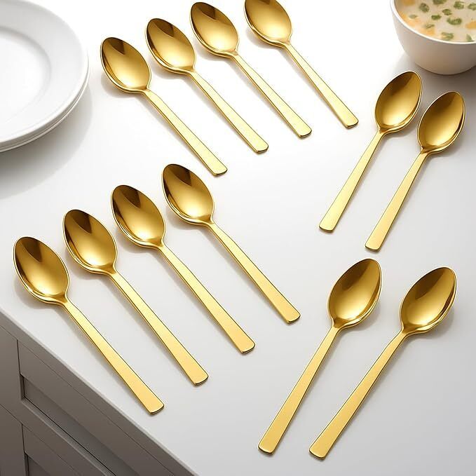 12 Pcs Premium Glossy Finish Golden Spoon For Dinner & Lunch Stainless Steel Cutlery Set-image-20