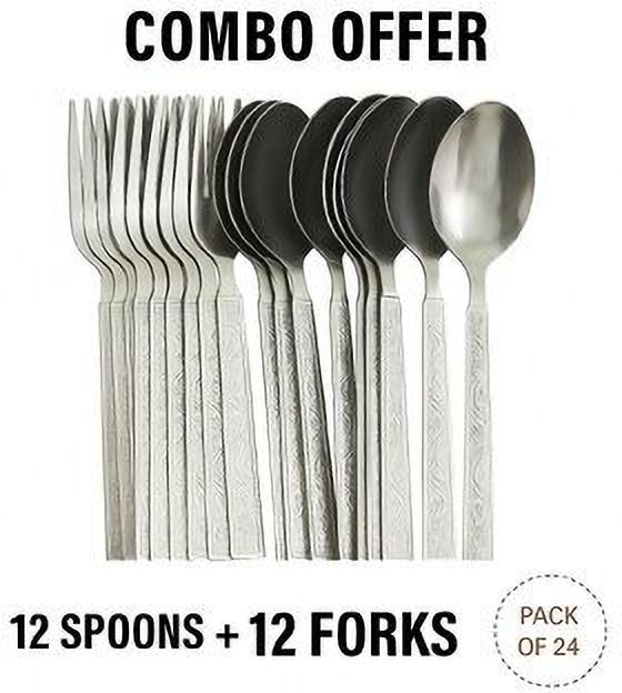 asha enterprises S Steel Dinner Spoons & Forks Set (12 Pieces of Spoons & FORKS 12) Combo 24 Stainless Steel Cutlery Set-picture-20